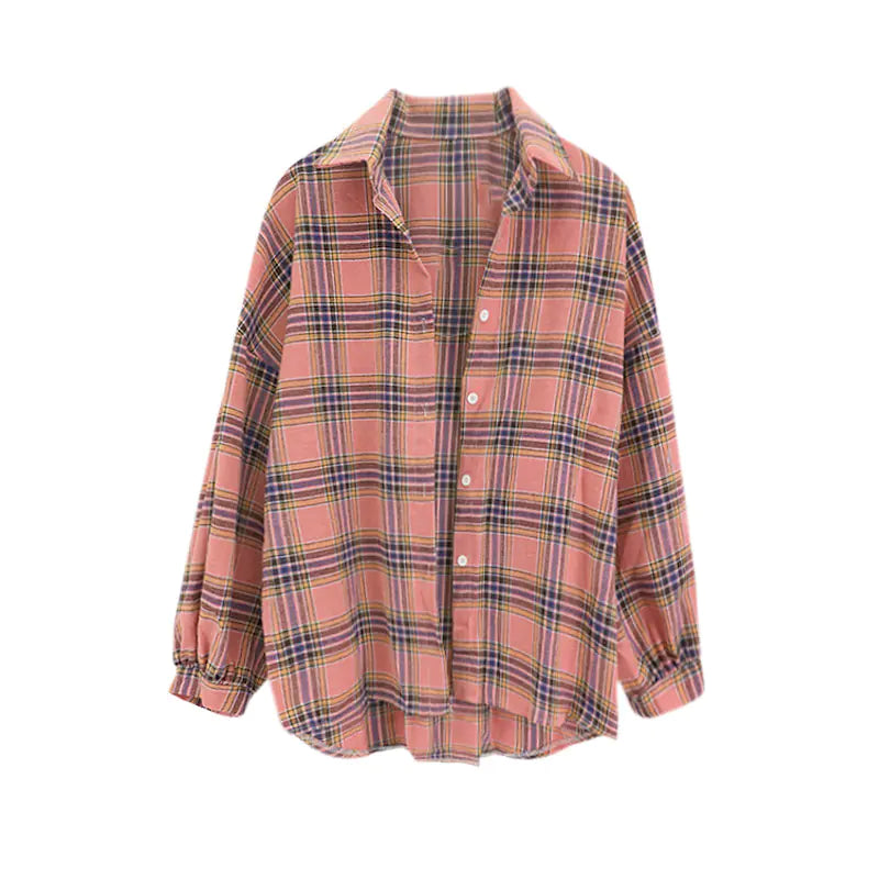 Lightweight Long Sleeve Plaid Shirt for Women