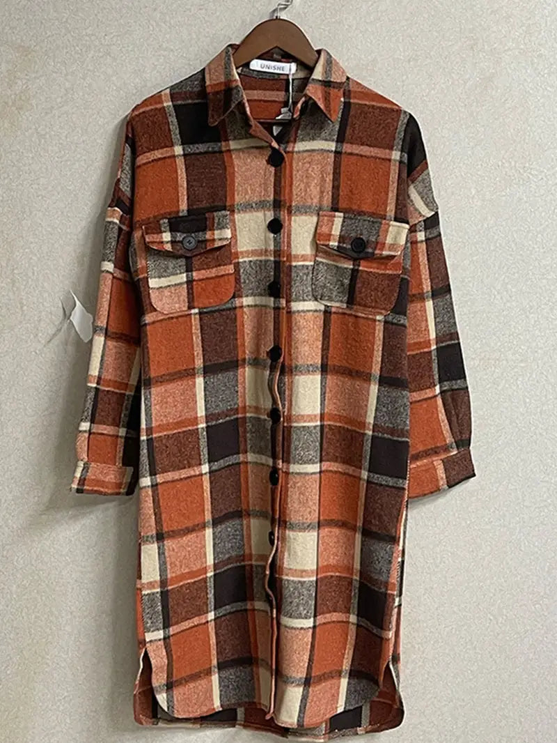 Women's Long Sleeve Plaid Shirt Jacket for Spring/Fall