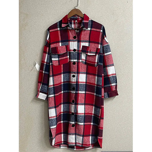 Women's Long Sleeve Plaid Shirt Jacket for Spring/Fall