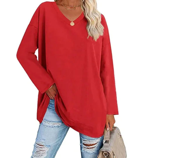 Oversized Women's T-Shirt with V-Neck (Multicolor)