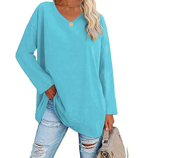 Oversized Women's T-Shirt with V-Neck (Multicolor)