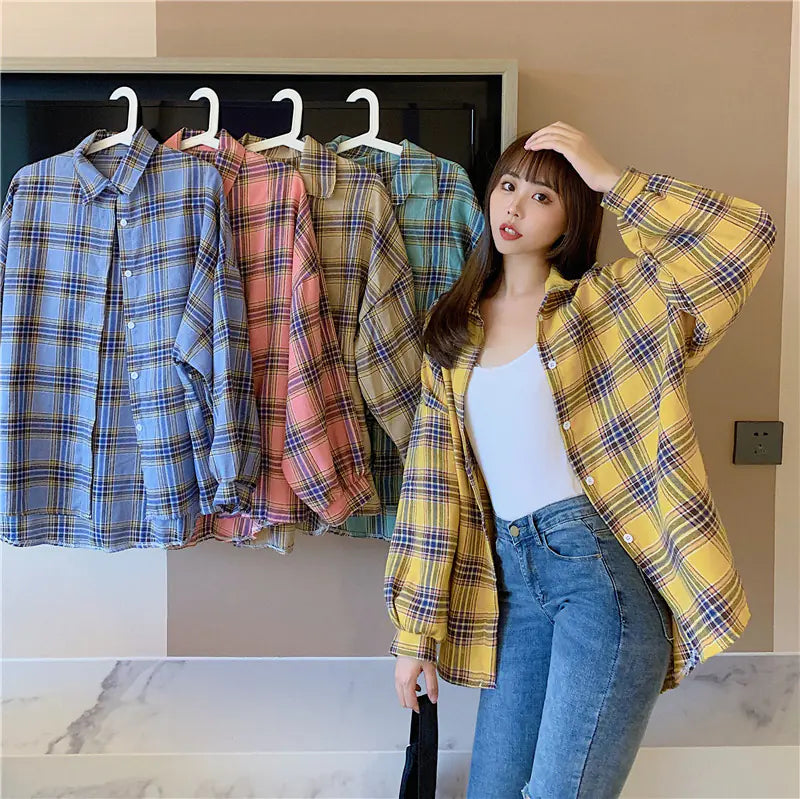 Lightweight Long Sleeve Plaid Shirt for Women