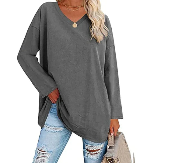 Oversized Women's T-Shirt with V-Neck (Multicolor)