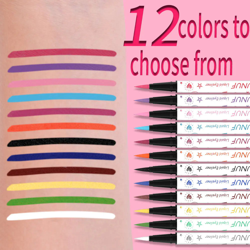 12 Color Waterproof Liquid Eyeliner Pencil Set