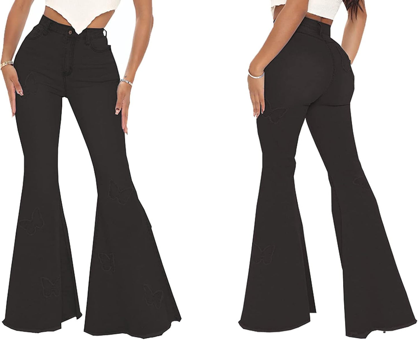 Bell Bottom Jeans for Women Vintage High Waisted Ripped Hole Raw Hem Denim Flare Jeans Pants
