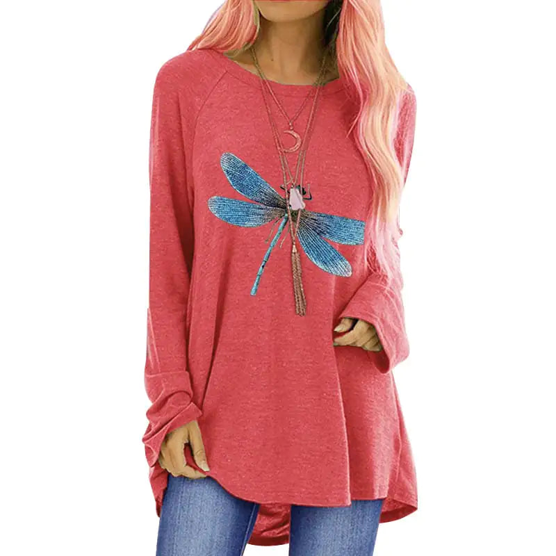 Loose Round Neck Long Sleeve Women's T-shirt