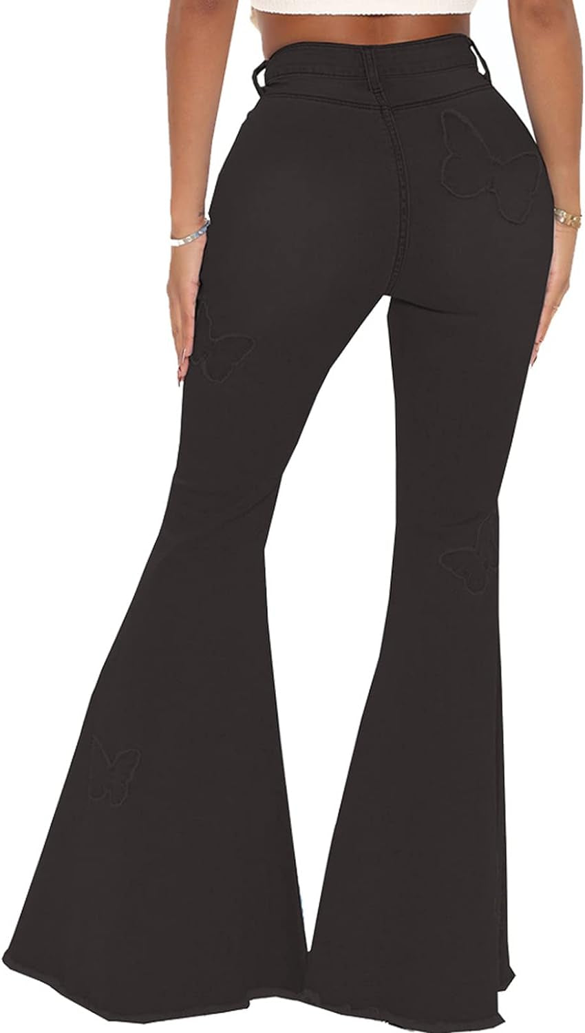 Bell Bottom Jeans for Women Vintage High Waisted Ripped Hole Raw Hem Denim Flare Jeans Pants