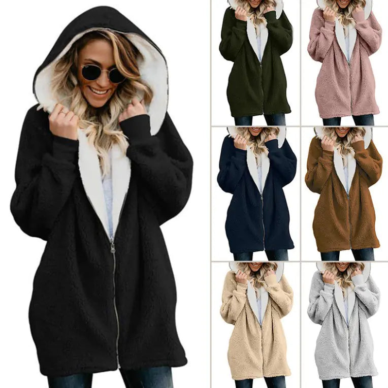 Women's Hooded Plush Long Sweatshirt Coat 2019 Fall