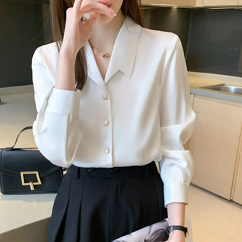 2023 Fall Long Sleeve Satin Shirt for Women