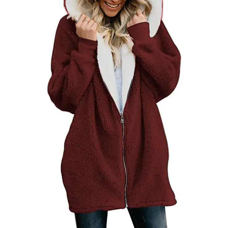 Women's Hooded Plush Long Sweatshirt Coat 2019 Fall