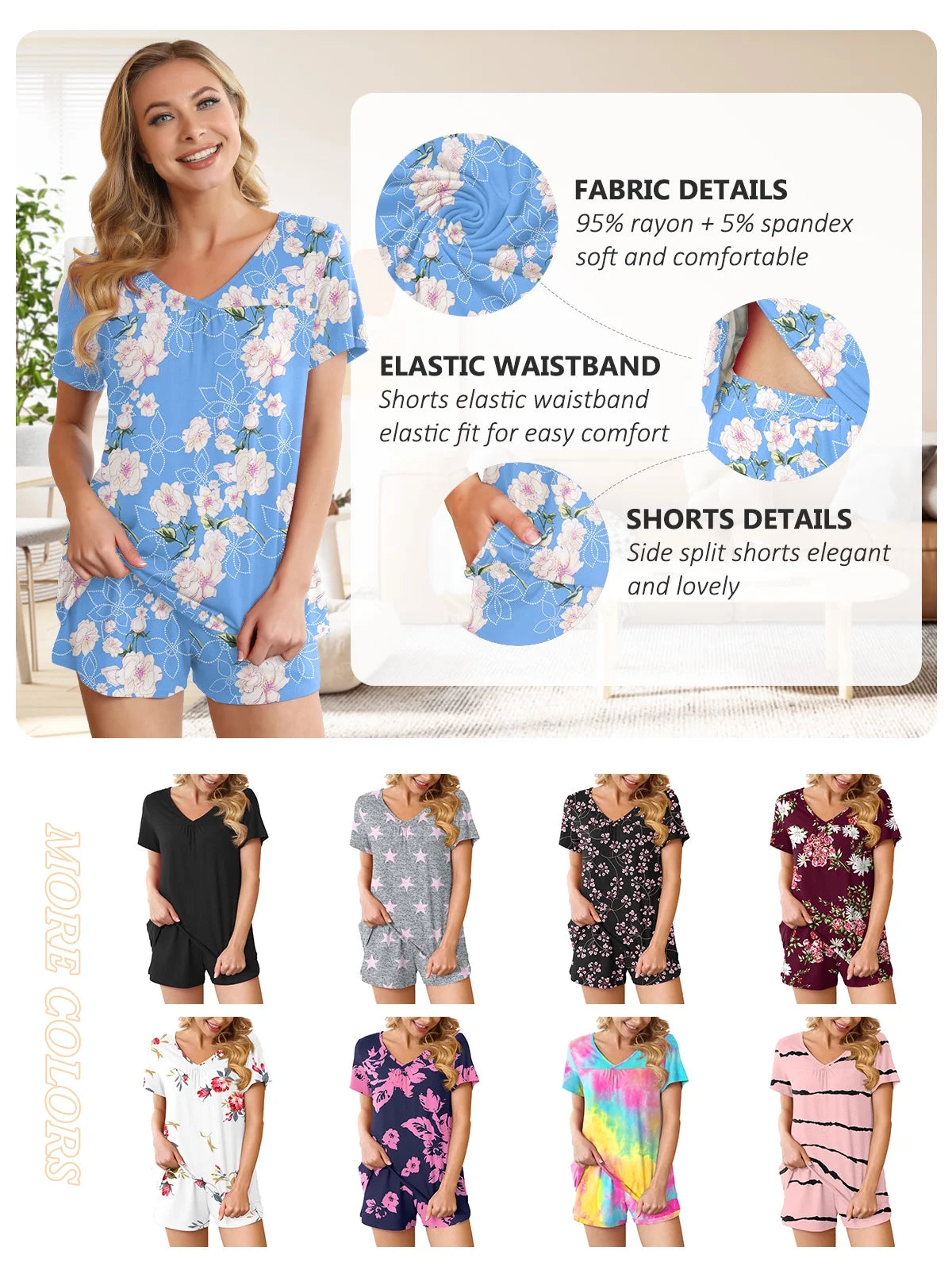 Summer Pajama Sets for Womens Shorts Soft Pj Set 2 Piece Sleepwear with Pockets