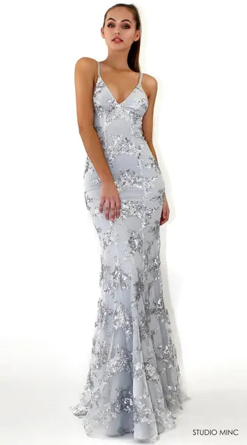 Women's Sleeveless V-Neck Sequined Formal Dress