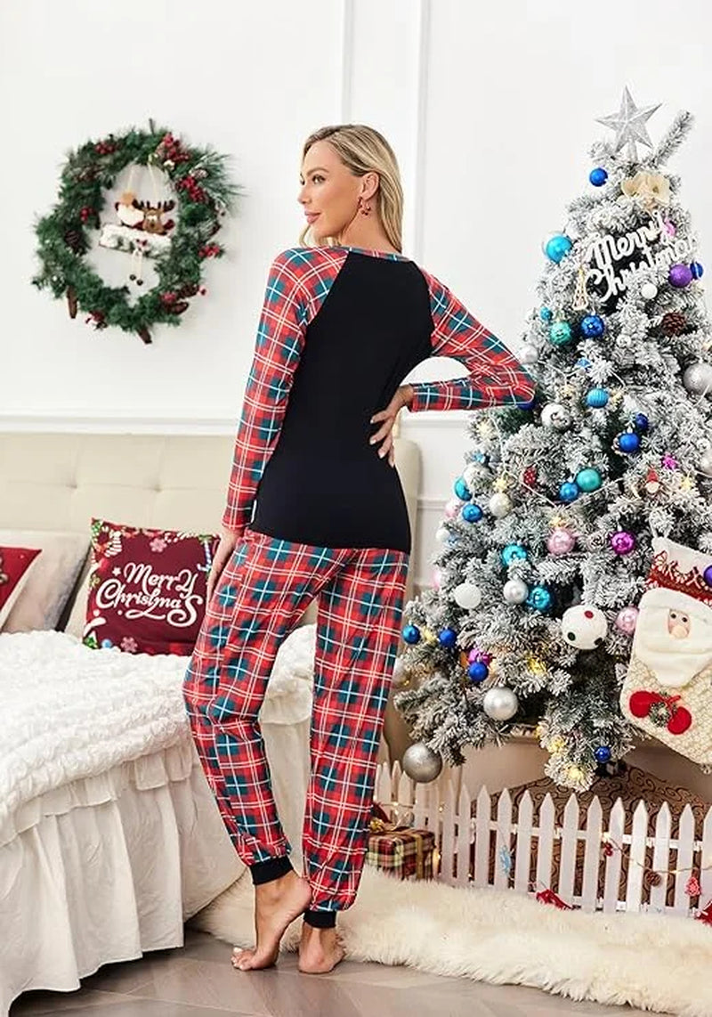 Women Christms Pajama Sets Jogger Long Sleeve Print Tops and Jogger Pajama Pants Soft Pjs Sleepwear