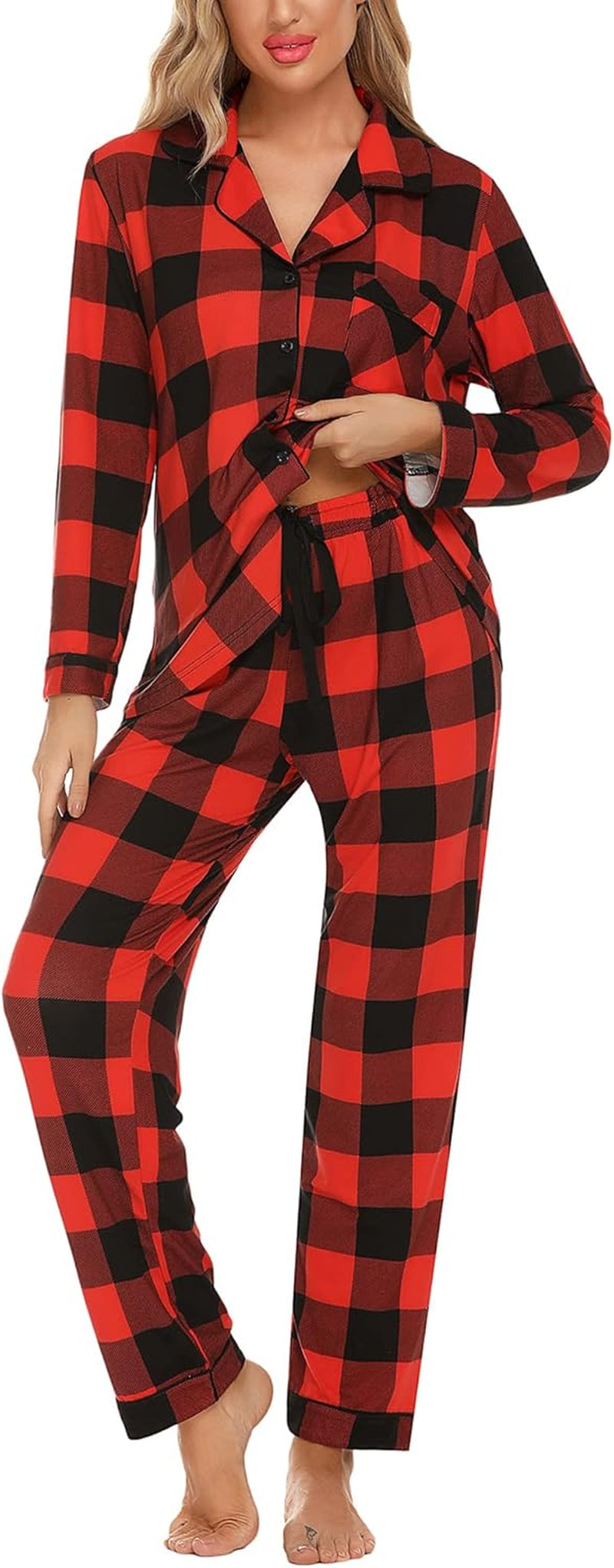 Pajamas for Women Soft Button up Pajama Set Long Sleeve Shirt and Pajama Pants Lounge Sets S-XXL