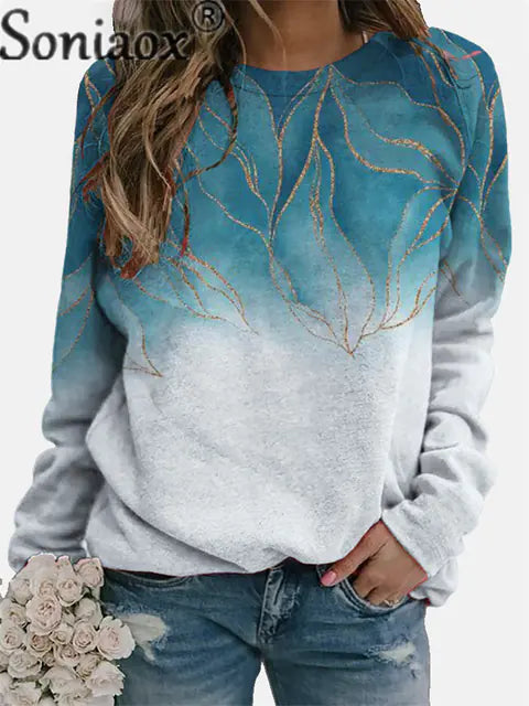 Women's Floral Print Crew Neck Sweatshirt - Fall 2023