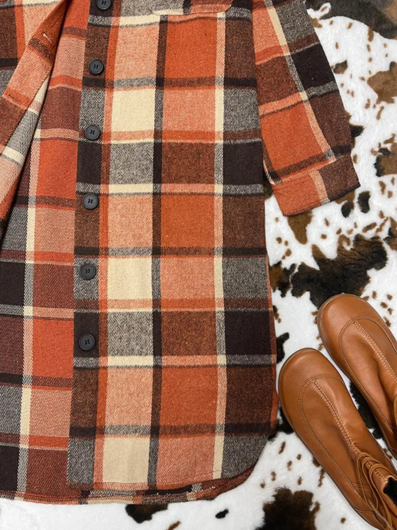 Women's Long Sleeve Plaid Shirt Jacket for Spring/Fall