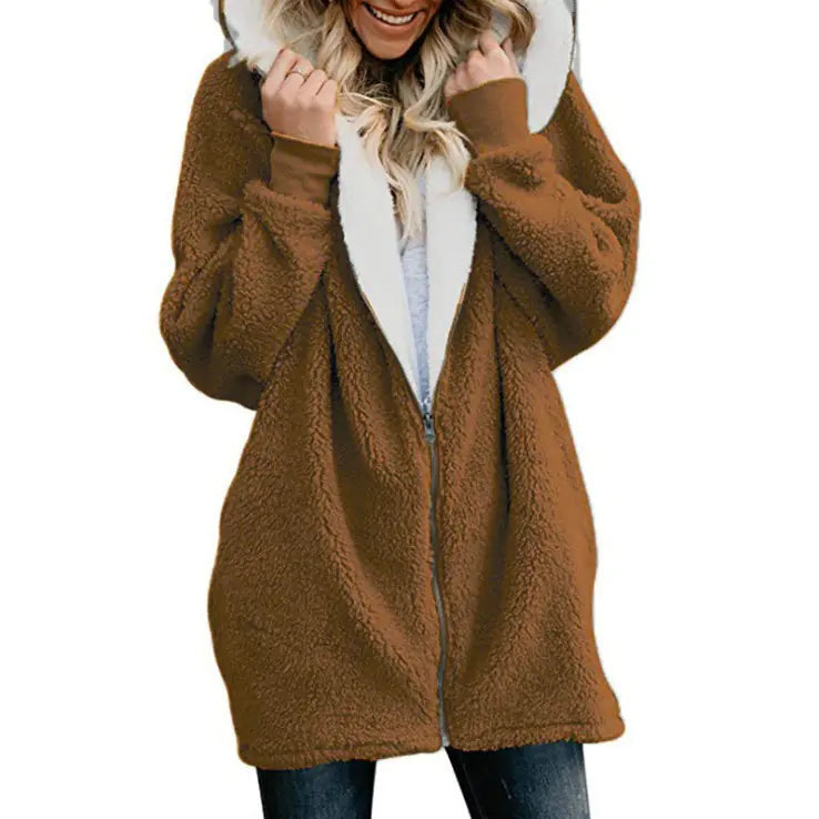 Women's Hooded Plush Long Sweatshirt Coat 2019 Fall