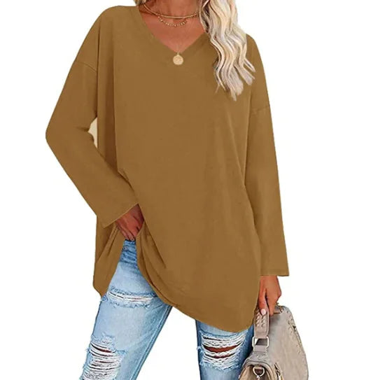 Oversized Women's T-Shirt with V-Neck (Multicolor)