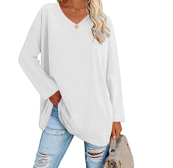 Oversized Women's T-Shirt with V-Neck (Multicolor)