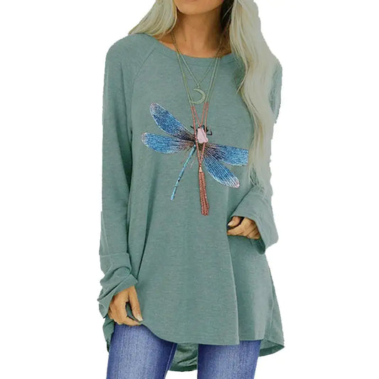 Loose Round Neck Long Sleeve Women's T-shirt