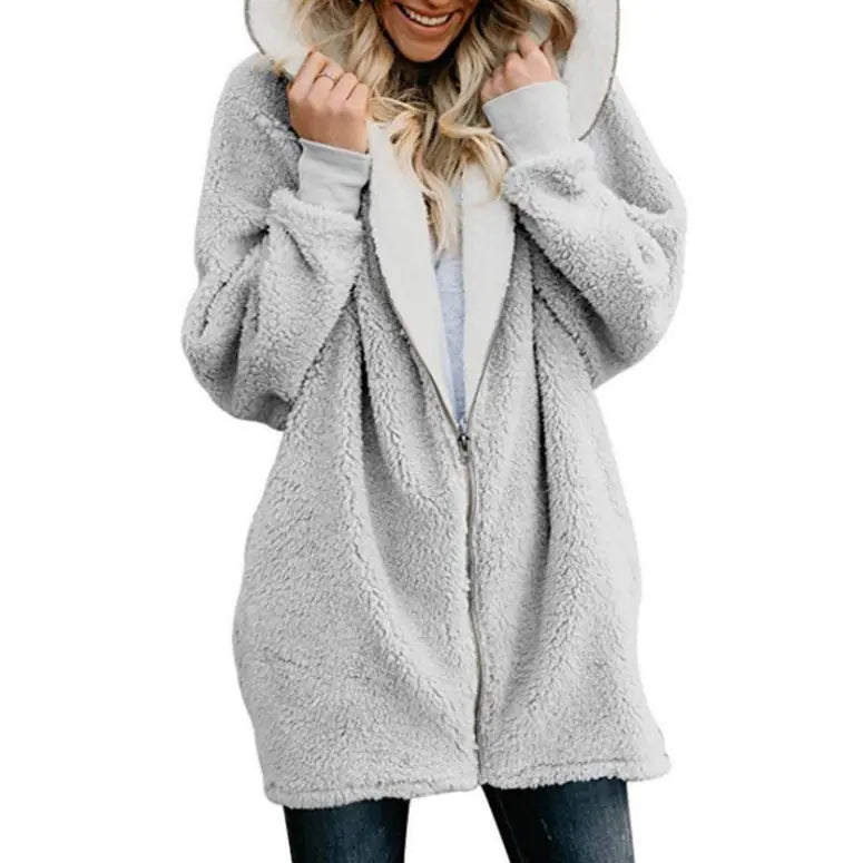 Women's Hooded Plush Long Sweatshirt Coat 2019 Fall