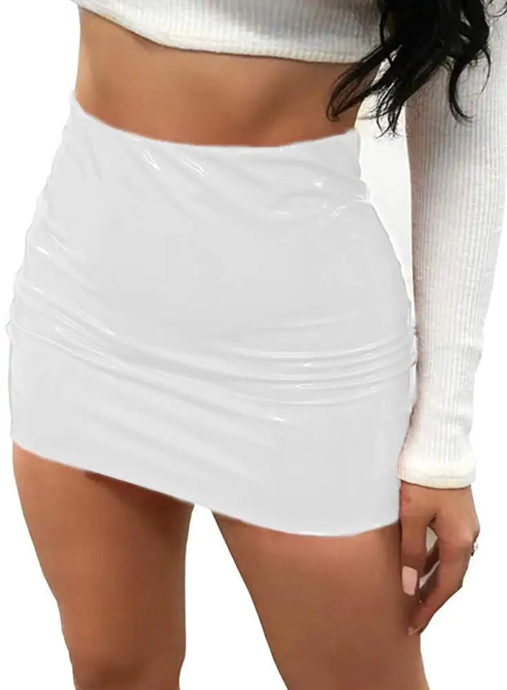 Bright Leather Bag and Hip Half Length Miniskirt