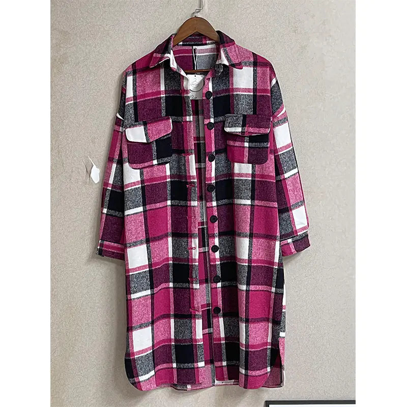 Women's Long Sleeve Plaid Shirt Jacket for Spring/Fall