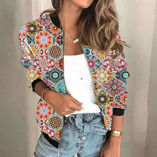 Fall New Women's Casual Printed Zip Jacket