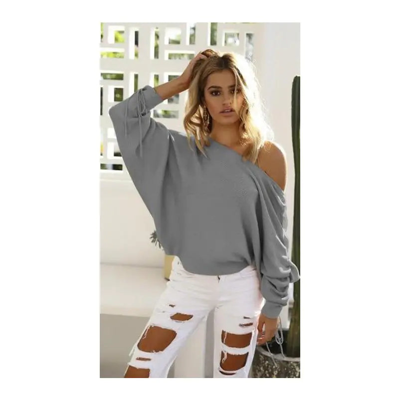 Fall Winter Off-Shoulder Ribbed Sweater Top
