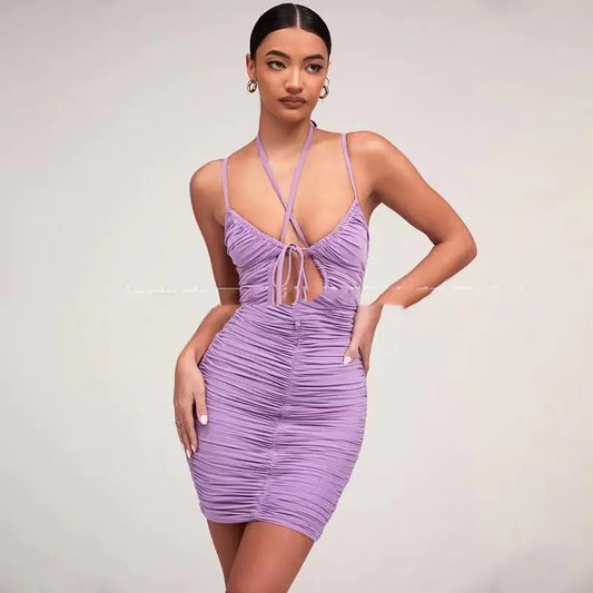 Pleated Drawstring Sexy Sling Dress for Women