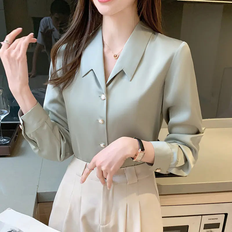2023 Fall Long Sleeve Satin Shirt for Women