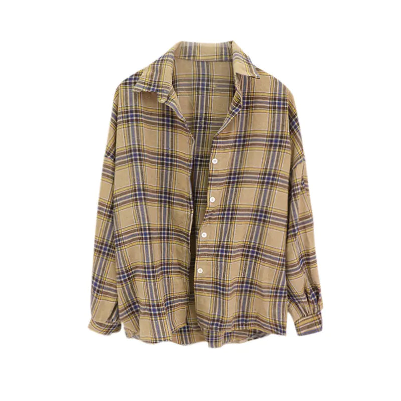 Lightweight Long Sleeve Plaid Shirt for Women