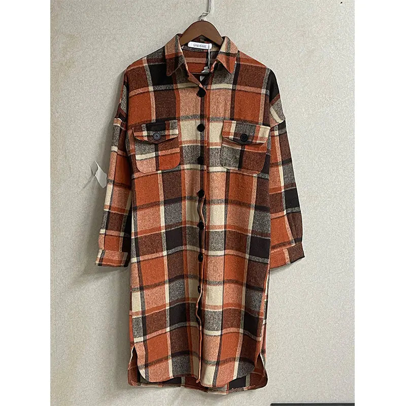 Women's Long Sleeve Plaid Shirt Jacket for Spring/Fall